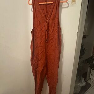Zara V-Neck Jumpsuit - Rust Orange